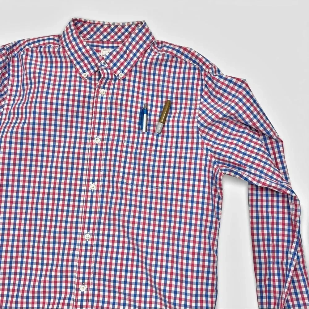 Gap Lived-In Button Down Shirt Mens Large Red Blue Gingham Plaid 100% Cotton - Picture 5 of 8